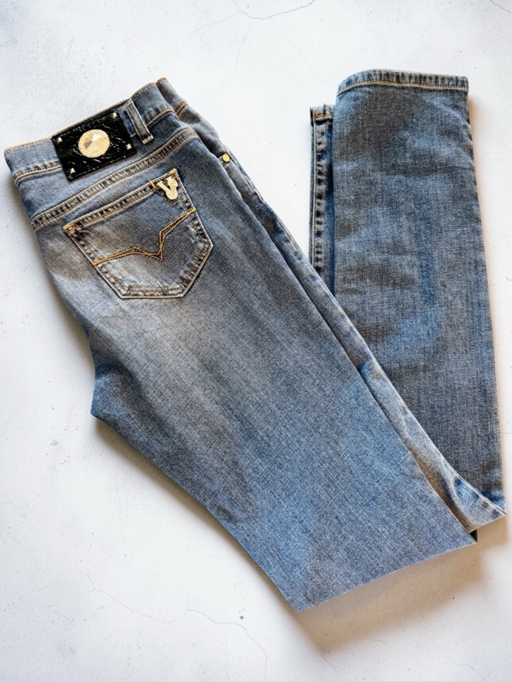 Y2k Versace Jeans Skinny Stretch Jeans 29 Logo Authentic 32x34 Unisex